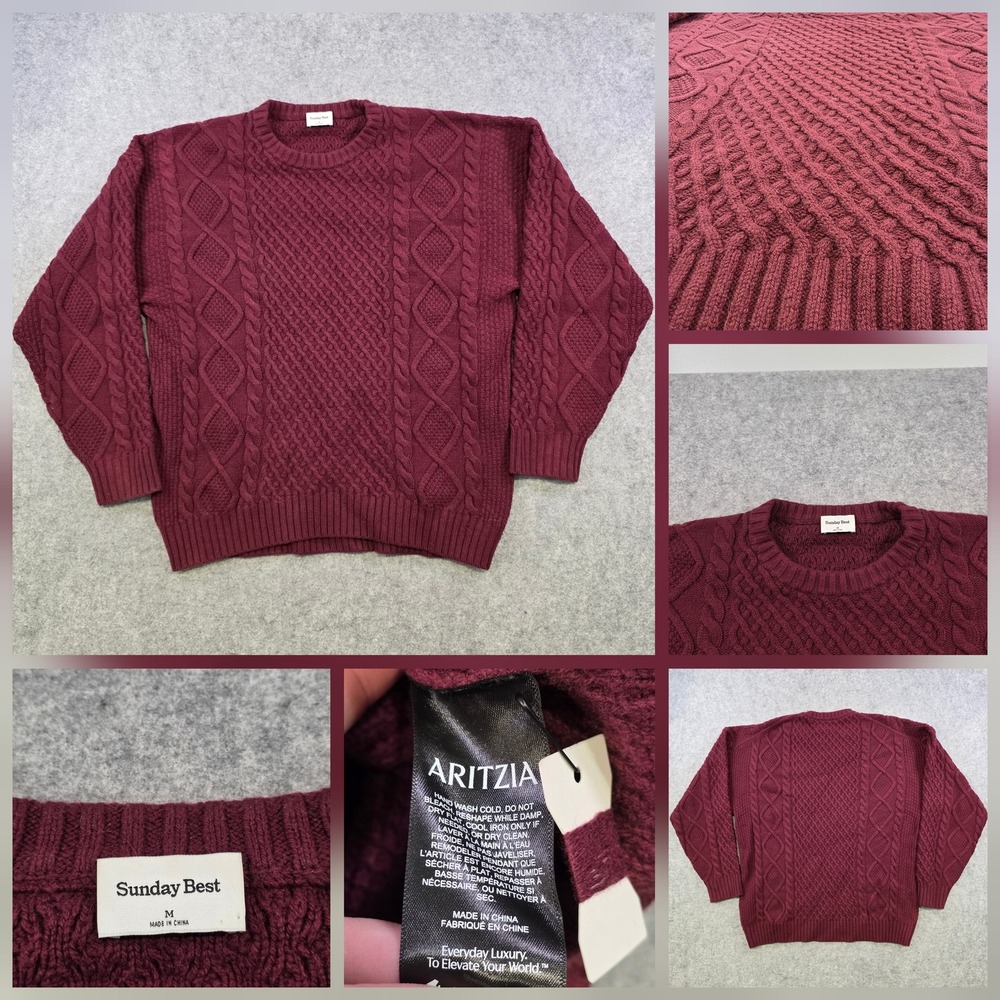 Sunday Best Sweater Womens Medium Red Cable Knit Crewneck Pullover Warm Aritzia